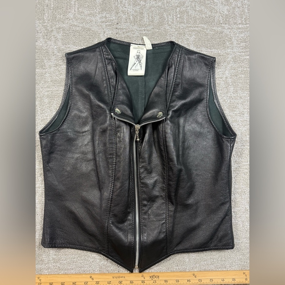 The Federation Black Leather Full Zip Fitted Vest Alternative Clothing Read Belo